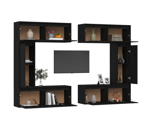 Muebles para TV 6 piezas madera maciza de pino negro