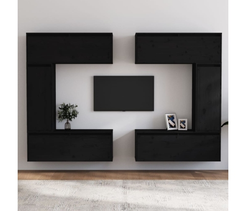 Muebles para TV 6 piezas madera maciza de pino negro