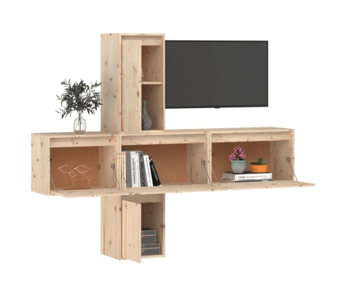 Muebles para TV 5 piezas madera maciza de pino