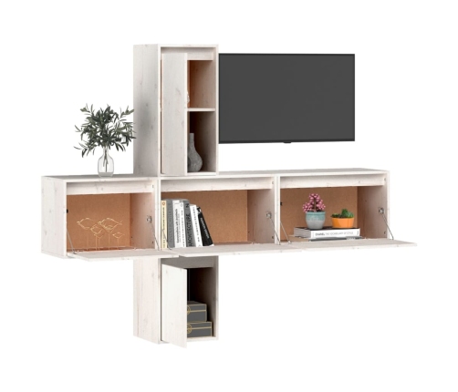 Muebles para TV 5 piezas madera maciza de pino blanco