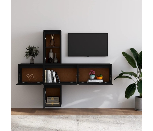 Muebles para TV 5 piezas madera maciza de pino negro