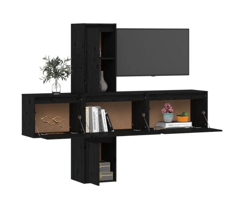 Muebles para TV 5 piezas madera maciza de pino negro