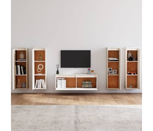 Muebles para TV 5 piezas madera maciza de pino blanco