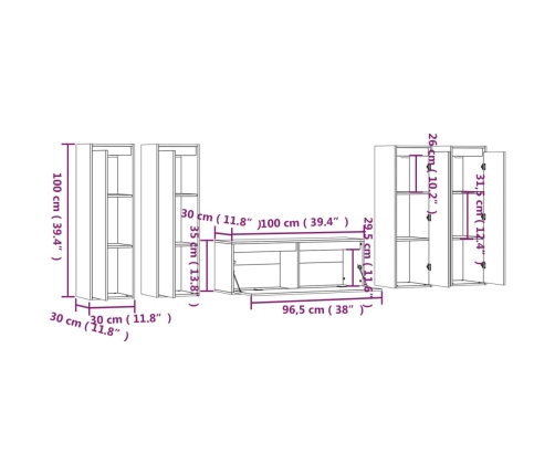 Muebles para TV 5 piezas madera maciza de pino blanco