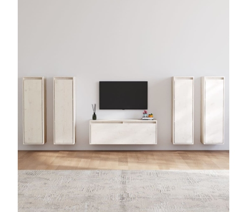 Muebles para TV 5 piezas madera maciza de pino blanco