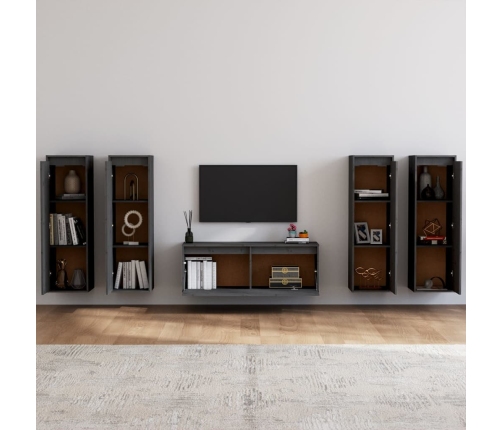 vidaXL Muebles para TV 5 piezas madera maciza de pino gris