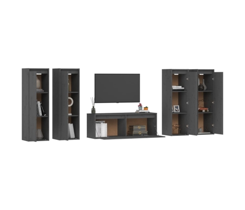 vidaXL Muebles para TV 5 piezas madera maciza de pino gris