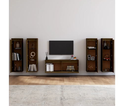 Muebles para TV 5 piezas madera maciza de pino marrón miel