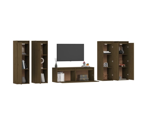 Muebles para TV 5 piezas madera maciza de pino marrón miel