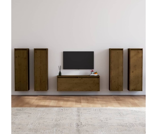 Muebles para TV 5 piezas madera maciza de pino marrón miel