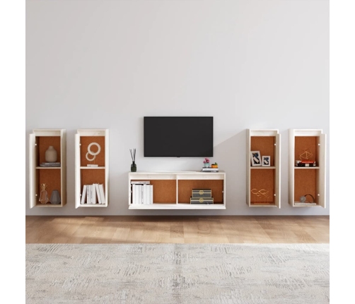 Muebles para TV 5 piezas madera maciza de pino blanco