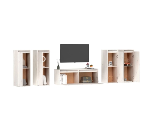 Muebles para TV 5 piezas madera maciza de pino blanco