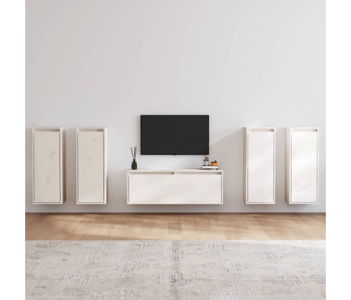 Muebles para TV 5 piezas madera maciza de pino blanco