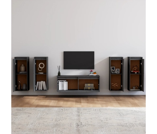 Muebles para TV 5 piezas madera maciza de pino gris