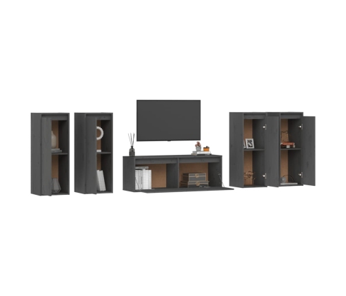 Muebles para TV 5 piezas madera maciza de pino gris