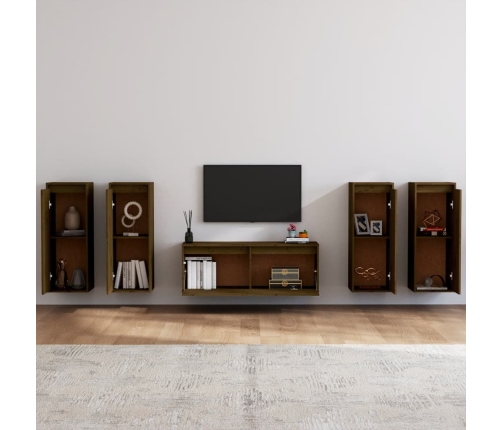 Muebles para TV 5 piezas madera maciza de pino marrón miel