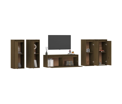 Muebles para TV 5 piezas madera maciza de pino marrón miel