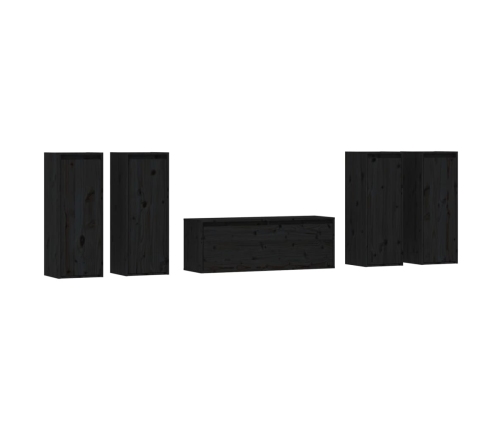 vidaXL Muebles para TV 5 piezas madera maciza de pino negro