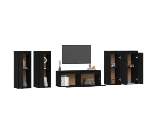 vidaXL Muebles para TV 5 piezas madera maciza de pino negro