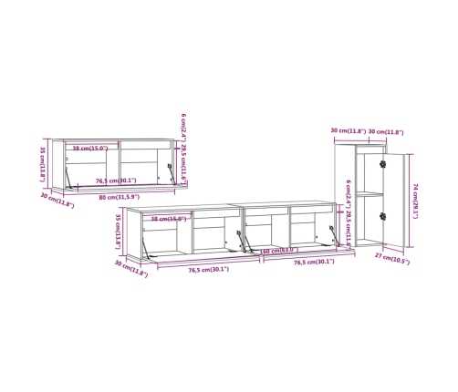 Muebles para TV 2 piezas madera maciza de pino