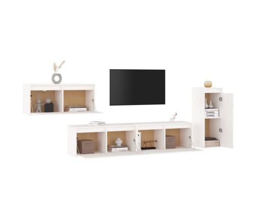 Muebles para TV 4 piezas madera maciza de pino blanco