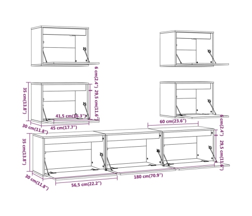 Muebles para TV 7 piezas madera maciza de pino