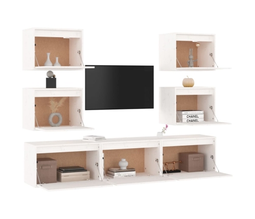 Muebles para TV 7 piezas madera maciza de pino blanco