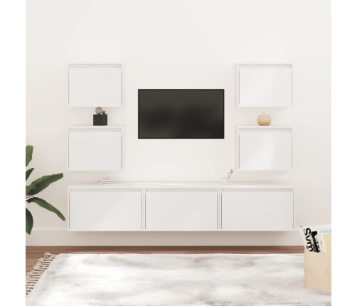 Muebles para TV 7 piezas madera maciza de pino blanco