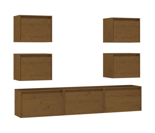 Muebles para TV 7 piezas madera maciza de pino marrón miel