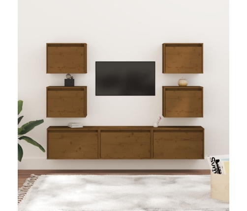 Muebles para TV 7 piezas madera maciza de pino marrón miel