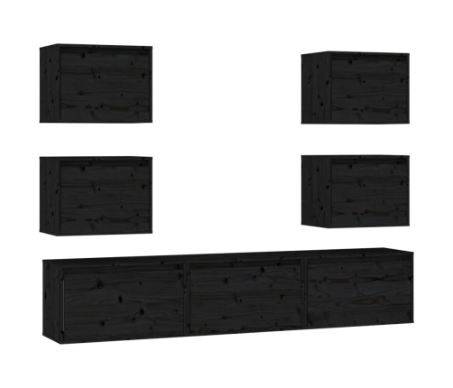 Muebles para TV 7 piezas madera maciza de pino negro