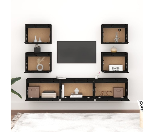 Muebles para TV 7 piezas madera maciza de pino negro