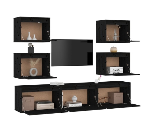 Muebles para TV 7 piezas madera maciza de pino negro