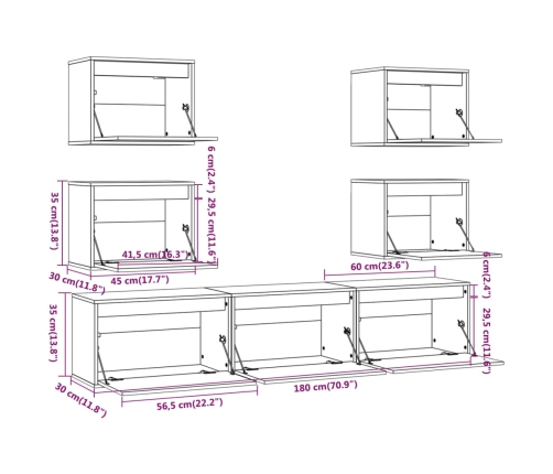 Muebles para TV 7 piezas madera maciza de pino negro