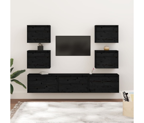 Muebles para TV 7 piezas madera maciza de pino negro