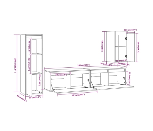 Muebles para TV 2 piezas madera maciza de pino