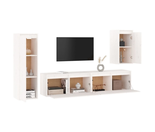 Muebles para TV 4 piezas madera maciza de pino blanco