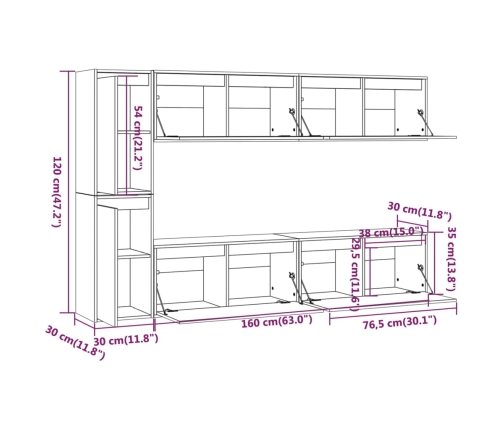 Muebles para TV 6 piezas madera maciza de pino