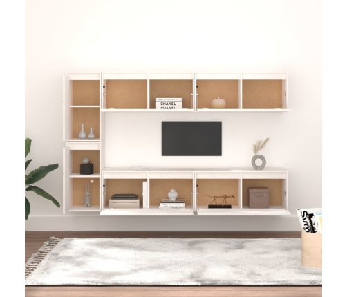 Muebles para TV 6 piezas madera maciza de pino blanco