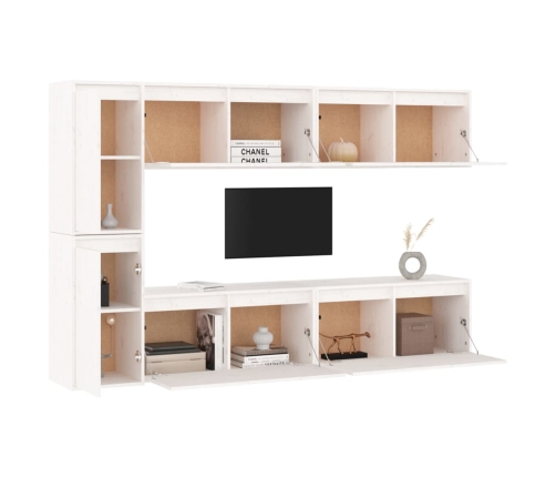 Muebles para TV 6 piezas madera maciza de pino blanco