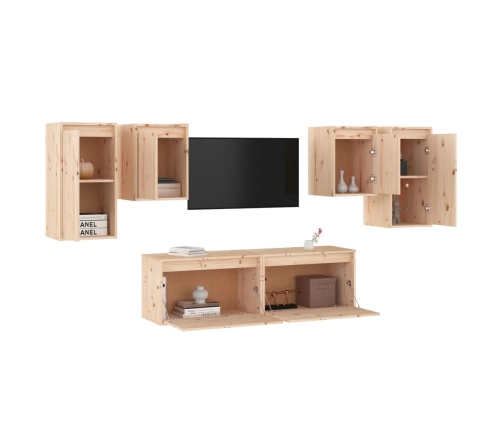 Muebles para TV 6 piezas madera maciza de pino