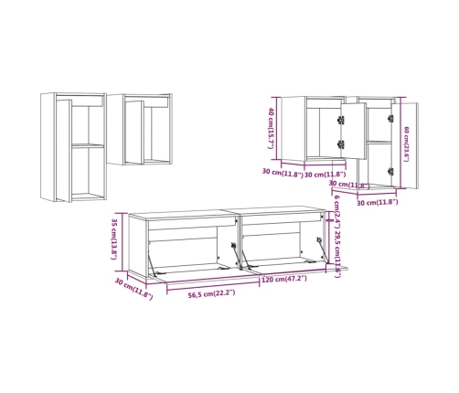 Muebles para TV 6 piezas madera maciza de pino