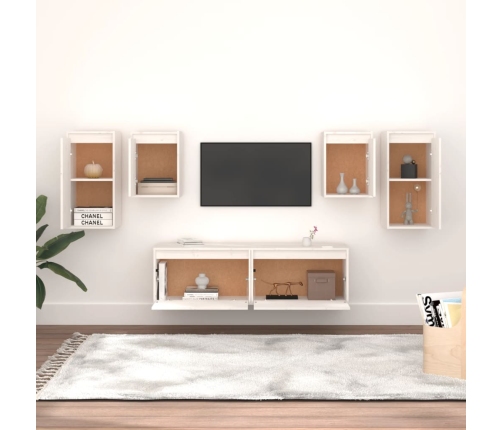 Muebles para TV 6 piezas madera maciza de pino blanco