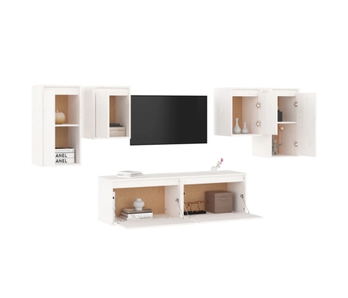 Muebles para TV 6 piezas madera maciza de pino blanco