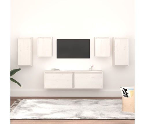 Muebles para TV 6 piezas madera maciza de pino blanco