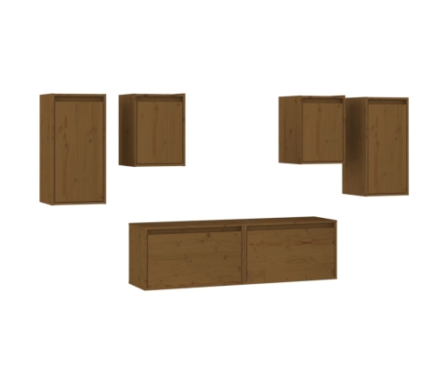 Muebles para TV 6 piezas madera maciza de pino marrón miel