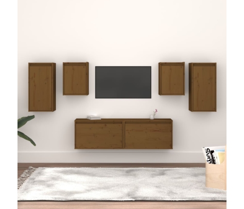 Muebles para TV 6 piezas madera maciza de pino marrón miel