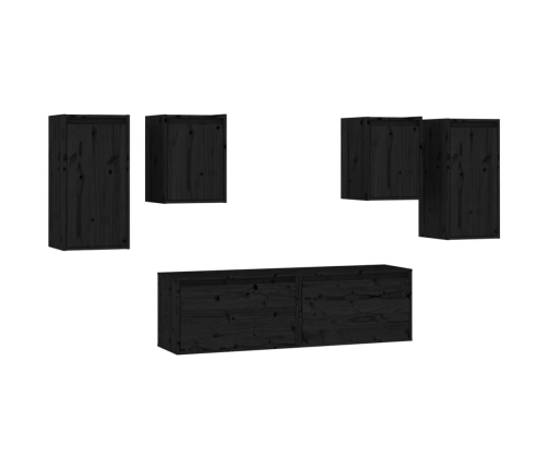 Muebles para TV 6 piezas madera maciza de pino negro