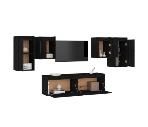 Muebles para TV 6 piezas madera maciza de pino negro