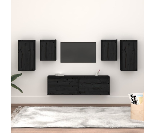 Muebles para TV 6 piezas madera maciza de pino negro